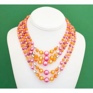 Vintage Boho Orange Colorful Beaded Multi Strand Necklace 16 Inches by Japan K11
